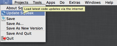 Squeak update menu item